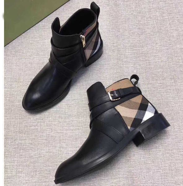 short boots shoes winter fashion new round head thick heel sole leather belt buckle simple women's side zipper, Black 
short boots shoes winter fashion new round head thick heel sole leather belt buckle simple women's side zipper, Black