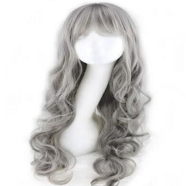 curly synthetic wig long wavy wigs grandmother gray wigs 80 cm, Black 
curly synthetic wig long wavy wigs grandmother gray wigs 80 cm, Black