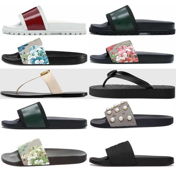 2022 summer slippers for women mens designers slides floral brocade flats gear bottom flop flip scuffs casual fashion beach shoes sandals kh, Black