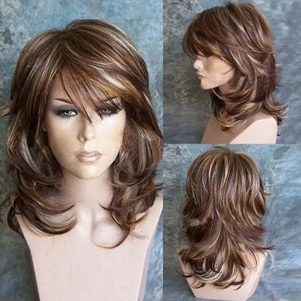 new women fashion medium side bang highlighted layered slightly curled synthetic wig, Black
new women fashion medium side bang highlighted layered slightly curled synthetic wig, Black