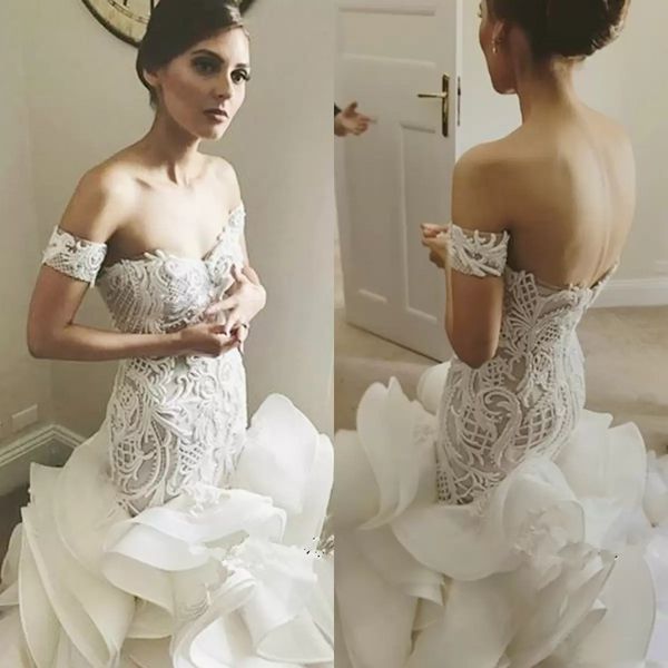 charming cascading ruffles mermaid wedding dress 2023 sweetheart off shoulder neckline lace appliques tiered organza skirt ruched long brida, White
charming cascading ruffles mermaid wedding dress 2023 sweetheart off shoulder neckline lace appliques tiered organza skirt ruched long brida, White