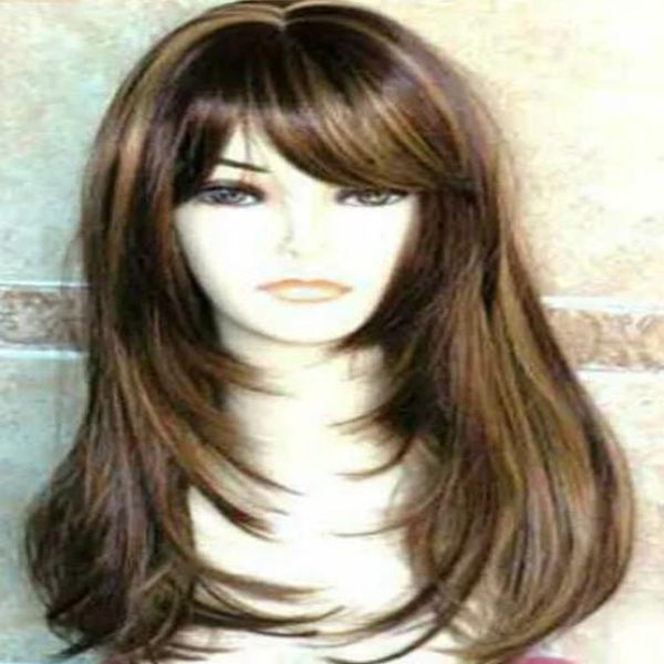 fine long dark brown mix golden blonde women's hair wig wigs for women, Black
fine long dark brown mix golden blonde women's hair wig wigs for women, Black