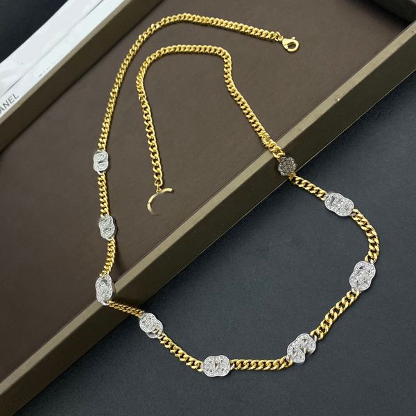 18k gold plated brass copper sweater necklace waist chain fashion women designer brand c-letter necklaces choker chain crystal with steel se, Silver
18k gold plated brass copper sweater necklace waist chain fashion women designer brand c-letter necklaces choker chain crystal with steel se, Silver