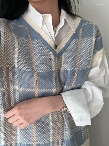 women's vests plaid vest women spring autumn vintage sleeveless sweater korea casual ladies knitted 2022 woman, Black;white
women's vests plaid vest women spring autumn vintage sleeveless sweater korea casual ladies knitted 2022 woman, Black;white