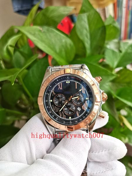 high-quality watch new version men's fashion wristwatches vk quartz chronograph working 47mm black dial 18k rose gold 316l excellent wr, Slivery;brown
