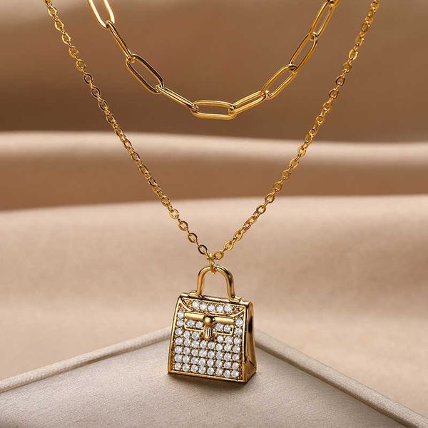 pendant necklaces fashion creative retro rhinestone handbag shape crafts necklace women jewelry double layered pin chain bag design charm ch, Silver
pendant necklaces fashion creative retro rhinestone handbag shape crafts necklace women jewelry double layered pin chain bag design charm ch, Silver
