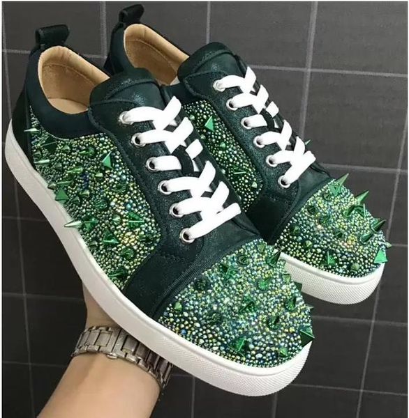 famous brands green rhinestone sandals spikes shoes low sneakers laboutin genuine leather rivet crystal casual men women red bottom, Black
famous brands green rhinestone sandals spikes shoes low sneakers laboutin genuine leather rivet crystal casual men women red bottom, Black