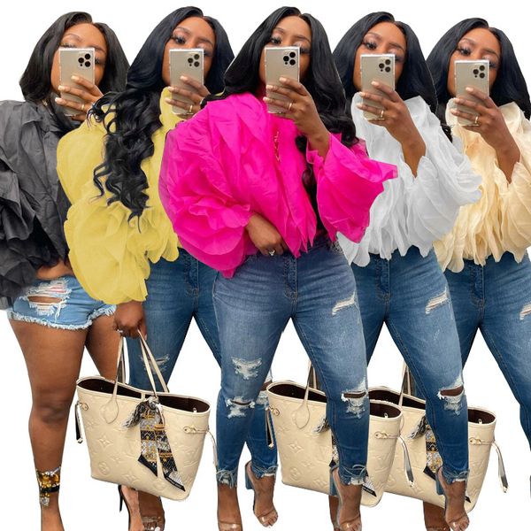 women's t-shirt women blouses special ladies crop long sleeve cascade fluffy fold blouse solid autumn streetwear, White
women's t-shirt women blouses special ladies crop long sleeve cascade fluffy fold blouse solid autumn streetwear, White