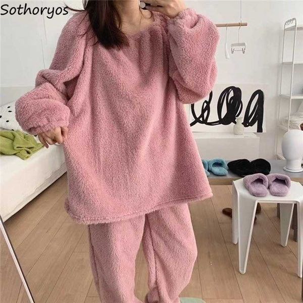 women's sleep lounge pajama sets women solid casual soft sleepwear o-neck loose winter thickening flannel home lounge wear new korean s
women's sleep lounge pajama sets women solid casual soft sleepwear o-neck loose winter thickening flannel home lounge wear new korean s