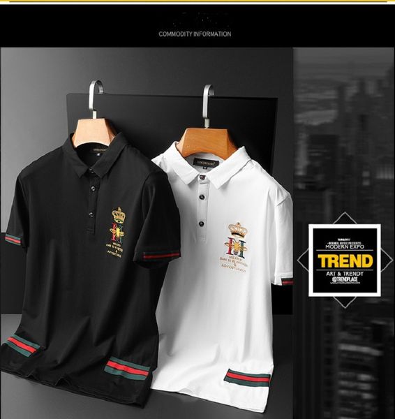 2022 designer fashion brand polos t-shirt stripe colour stripe bee mercerized cotton crown embroidery mens high collar street short-sleeved, White;black
2022 designer fashion brand polos t-shirt stripe colour stripe bee mercerized cotton crown embroidery mens high collar street short-sleeved, White;black