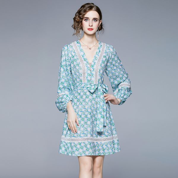 button printed lace patchwork mini dress long sleeve 2022 runway designer elegant ladies v-neck sash bow short dresses slim womens casual re, Black;gray
button printed lace patchwork mini dress long sleeve 2022 runway designer elegant ladies v-neck sash bow short dresses slim womens casual re, Black;gray