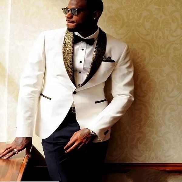 white wedding tuxedos slim fit gold pattern laple suits for men one button grooms suit jacket and pants, Black;gray
white wedding tuxedos slim fit gold pattern laple suits for men one button grooms suit jacket and pants, Black;gray