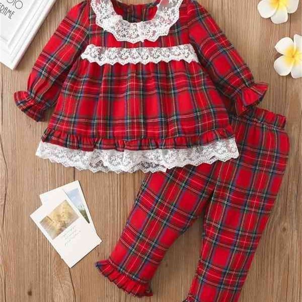 baby tartan print embroidery mesh flounce sleeve pants she, White