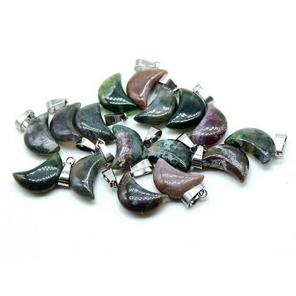 wholesale polish color natural moss agate gemstone moon shaped pendant for necklace jewelry decoration, Silver
wholesale polish color natural moss agate gemstone moon shaped pendant for necklace jewelry decoration, Silver
