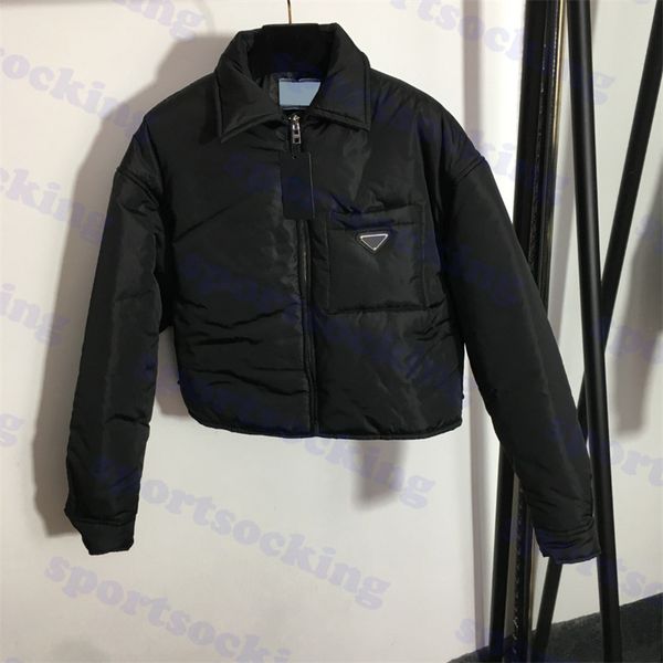 womens short coat cotton jacket triangle logo women outerwear lapel long sleeve coats two colors, Black
womens short coat cotton jacket triangle logo women outerwear lapel long sleeve coats two colors, Black
