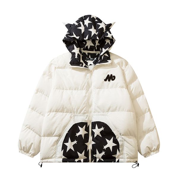 removable hooded down parkas jacket streetwear color block patchwork devil horns thick warm bubble coats men's fashion outwear, Black
removable hooded down parkas jacket streetwear color block patchwork devil horns thick warm bubble coats men's fashion outwear, Black