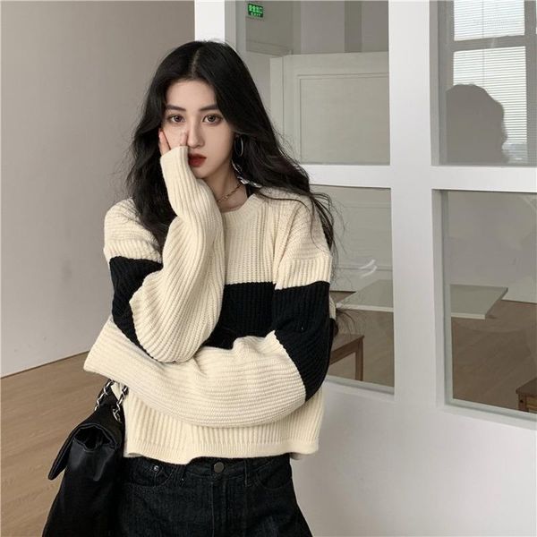 women's sweaters clothes women harajuku striped sweater 2022 autumn winter wearing loose korean o neck ins cropped lazy pullovers, White;black
women's sweaters clothes women harajuku striped sweater 2022 autumn winter wearing loose korean o neck ins cropped lazy pullovers, White;black