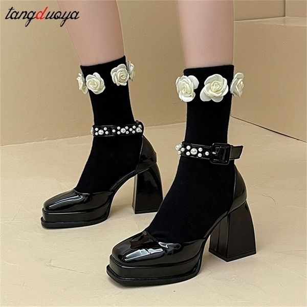 pearl women pumps shoes thick high heels waterproof platform mary janes patent leather classics dress square toe buckle strap 220623, Black
pearl women pumps shoes thick high heels waterproof platform mary janes patent leather classics dress square toe buckle strap 220623, Black