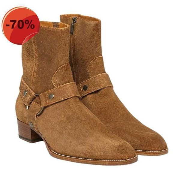 chelsea boots fashion shoes retro saddle buckle men leather pointed toe high side zipper frosted denim british european and american, Black
chelsea boots fashion shoes retro saddle buckle men leather pointed toe high side zipper frosted denim british european and american, Black