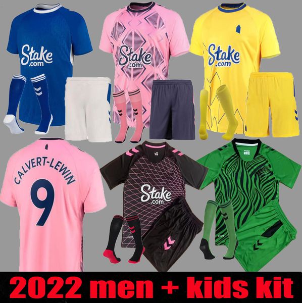 2022 2023 the toffees everton soccer jerseys richarlison kean james davies kids kits socks full sets 21-22 home away football shirts thai un, Black;yellow