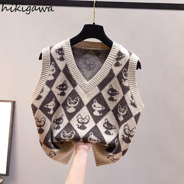 hikigawa vest women clothes cat kawaii v neck y2k vintage sweaters sleeveless oversize crop for female korean fashion vests, White;black
hikigawa vest women clothes cat kawaii v neck y2k vintage sweaters sleeveless oversize crop for female korean fashion vests, White;black