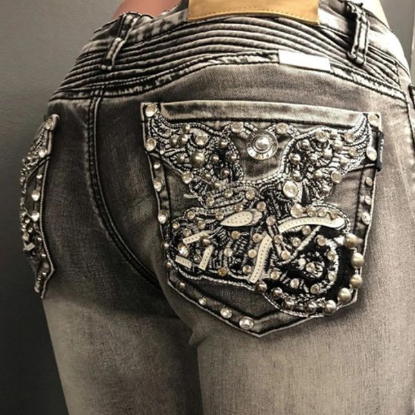 women's spring and autumn new street motorcycle drilling embroidery flying motorcycle stretch high waist straight jeans, Blue
women's spring and autumn new street motorcycle drilling embroidery flying motorcycle stretch high waist straight jeans, Blue