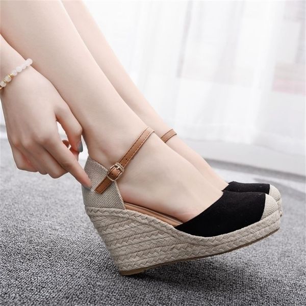 crystal queen women suede wedges high ankle toe casual slope round head sandals dress shoes 220315, Black
crystal queen women suede wedges high ankle toe casual slope round head sandals dress shoes 220315, Black