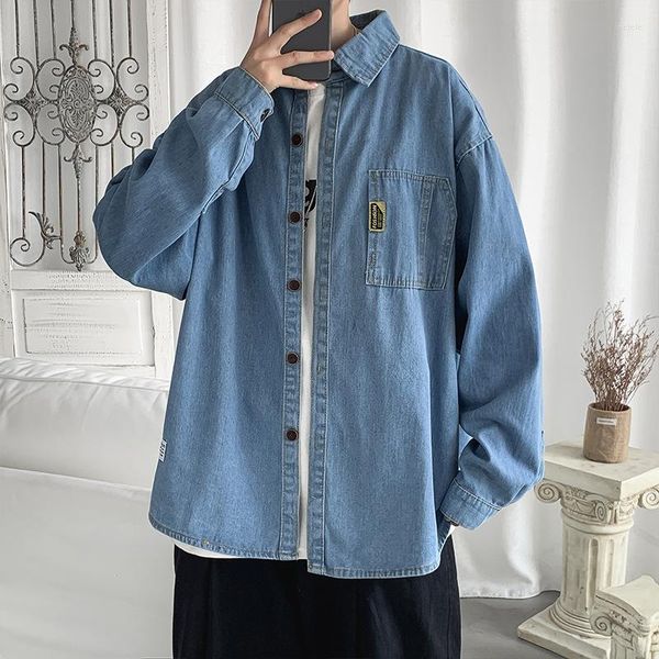 casual shirts longsleeve for men denim men's loose tooling jacket autumn and winter korean trend ins button, White;black
casual shirts longsleeve for men denim men's loose tooling jacket autumn and winter korean trend ins button, White;black