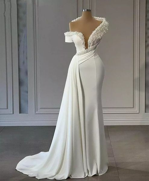 pearls beading mermaid wedding dresses elegant white satin one shoulder peplum bridal gowns rustic second reception robes de mariee
pearls beading mermaid wedding dresses elegant white satin one shoulder peplum bridal gowns rustic second reception robes de mariee