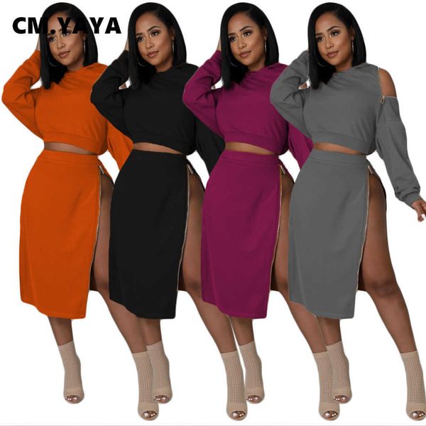 two piece dress cmyaya spring winter women two 2 piece set outfits hooded zipper shoulder sweatshirt and zipper slit skirt suit tracksuit j2, White
two piece dress cmyaya spring winter women two 2 piece set outfits hooded zipper shoulder sweatshirt and zipper slit skirt suit tracksuit j2, White