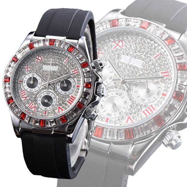 men's luxury brand business casual watch quartz movement watch 40mm full diamond multi-function stainless steel case rubber strap, Slivery;brown
men's luxury brand business casual watch quartz movement watch 40mm full diamond multi-function stainless steel case rubber strap, Slivery;brown