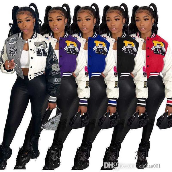 women letter print double threaded baseball jacket girls varsity coat desinger cropped patchwork button letterman jackets, Black;brown
women letter print double threaded baseball jacket girls varsity coat desinger cropped patchwork button letterman jackets, Black;brown