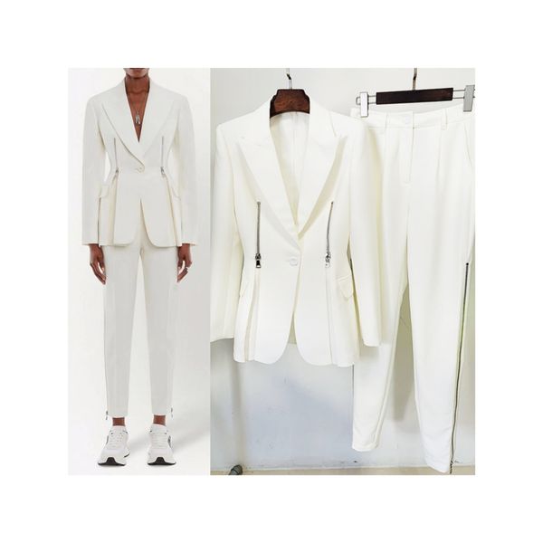 high-quality star with the same suits zipper decoration one-button white blazer and pants, White;black
high-quality star with the same suits zipper decoration one-button white blazer and pants, White;black