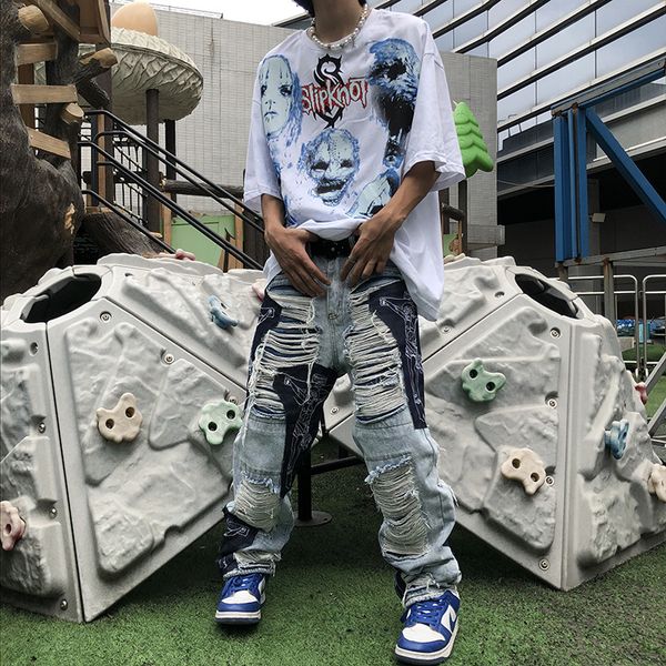 american hiphop pants male ins sweet cool high street stitching patch straight loose hole jeans trousers tide, Blue
american hiphop pants male ins sweet cool high street stitching patch straight loose hole jeans trousers tide, Blue