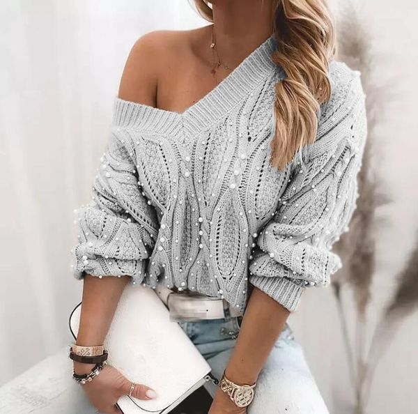 women's sweaters casual knitted elegant beaded loose knitted v-neck long sleeve solid pullover jumper, White;black
women's sweaters casual knitted elegant beaded loose knitted v-neck long sleeve solid pullover jumper, White;black