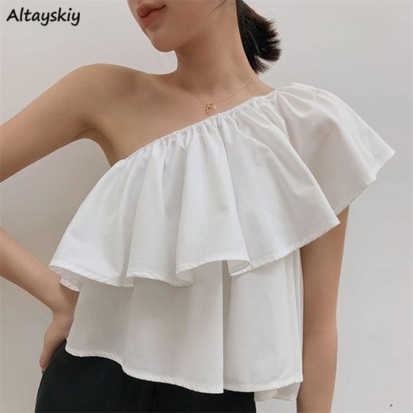 sleeveless blouses women solid folds skew collar crop slim thin summer french style classic gentle design mujer ins 220620, White
sleeveless blouses women solid folds skew collar crop slim thin summer french style classic gentle design mujer ins 220620, White