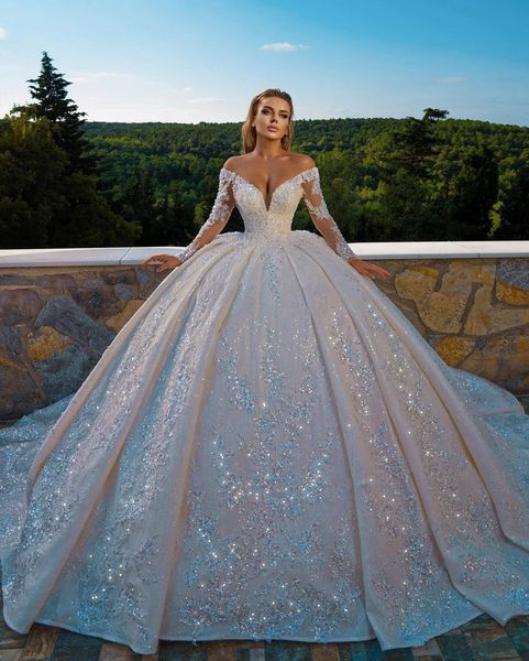2022 luxury ball gown wedding dresses lace princess wedding dress country off shoulder long sleeves bridal gowns, White
2022 luxury ball gown wedding dresses lace princess wedding dress country off shoulder long sleeves bridal gowns, White
