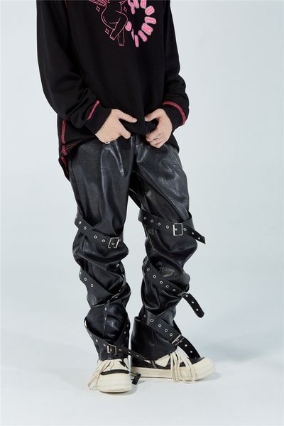 high street bandage black stitching pu leather wide-leg pants men's trendy brand fried street hip-hop couple straight trousers
high street bandage black stitching pu leather wide-leg pants men's trendy brand fried street hip-hop couple straight trousers