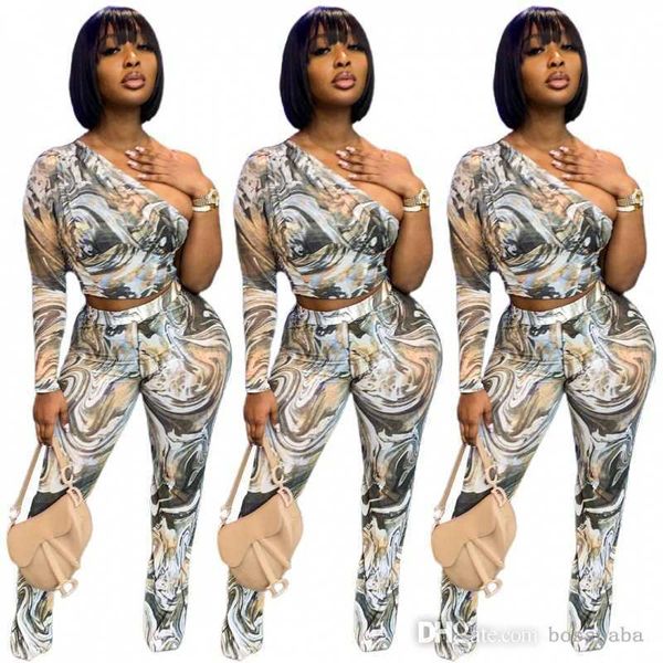 womens two piece pants set fashion casual suit new one shoulder printed pleated clothes, White
womens two piece pants set fashion casual suit new one shoulder printed pleated clothes, White
