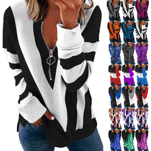 ladies t shirt temperament chest zipper v neck printed long short sleeve blouse, White
ladies t shirt temperament chest zipper v neck printed long short sleeve blouse, White