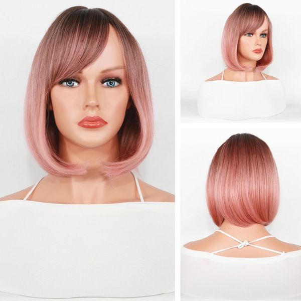 wigs short hair poepoe's head bob age-reducing high-temperature silk full head gradually changing pink natural head, Black
wigs short hair poepoe's head bob age-reducing high-temperature silk full head gradually changing pink natural head, Black