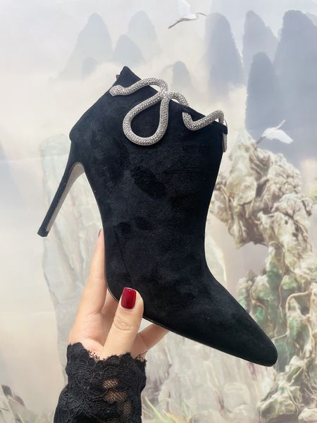 

Pointy Toe Boots Designer Slim High Heel Genuine Leather Ankle Boot Women Chain Decor Chelsea Botas Ladies Autumn Sexy Party Shoe Mujer, Blue