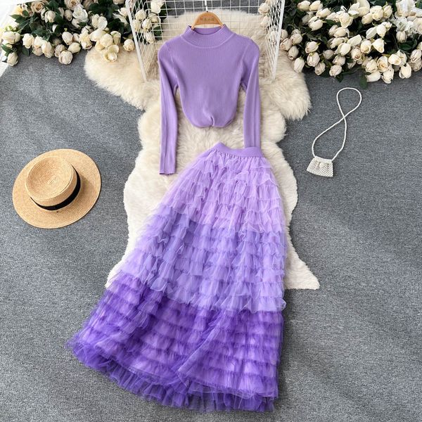 net red age reducing two-piece dress women's autumn half high collar long sleeved sweater upper middle long fairy skirt, White
net red age reducing two-piece dress women's autumn half high collar long sleeved sweater upper middle long fairy skirt, White