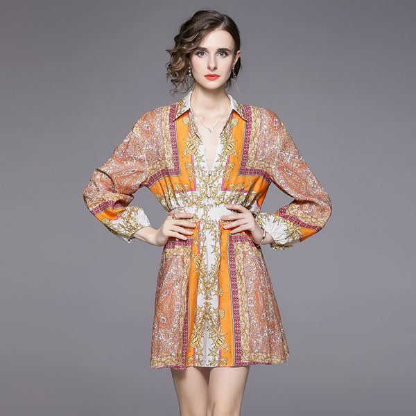 2022 elegant cutout waist mini floral dress long sleeve ladies vintage print button v-neck short floral dresses runway designer womens casua, Black;gray
2022 elegant cutout waist mini floral dress long sleeve ladies vintage print button v-neck short floral dresses runway designer womens casua, Black;gray