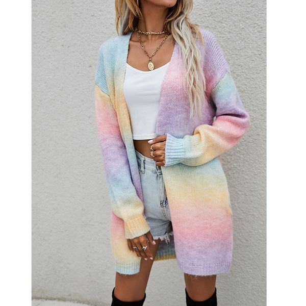 korean fashion cardigan women colorful rainbow sweater gradient loose long coat knitwear autumn winter clothes sueters de mujer, White;black
korean fashion cardigan women colorful rainbow sweater gradient loose long coat knitwear autumn winter clothes sueters de mujer, White;black