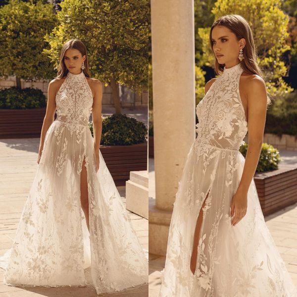 high neck wedding dress side split lace appliqued bohemian lian rokman bridal gowns illusion boho beach vestido de novia, White
high neck wedding dress side split lace appliqued bohemian lian rokman bridal gowns illusion boho beach vestido de novia, White