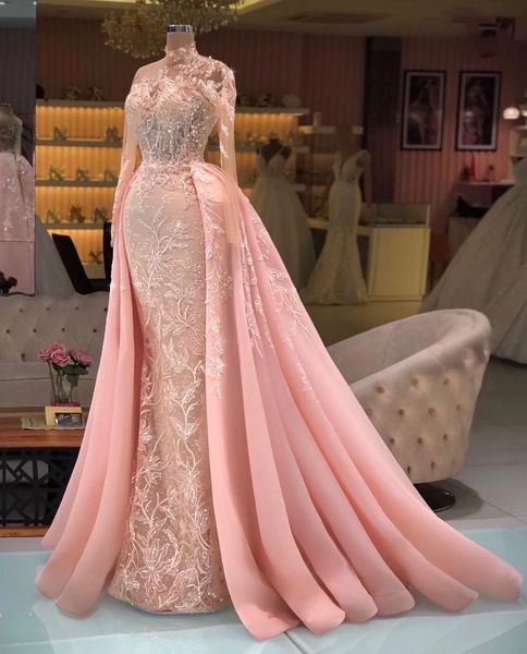 peach pink mermaid prom occasion dresses with detachable train lace floal sheer high neck long sleeve arabic evening gown, Black;red
peach pink mermaid prom occasion dresses with detachable train lace floal sheer high neck long sleeve arabic evening gown, Black;red