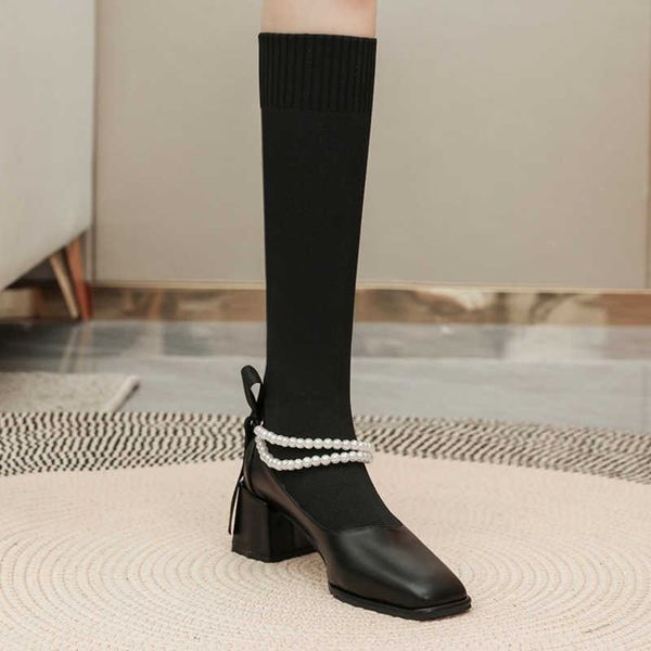 boots winter new woolen high boots square head women's beaded middle heel wine red shoes 220920, Black
boots winter new woolen high boots square head women's beaded middle heel wine red shoes 220920, Black