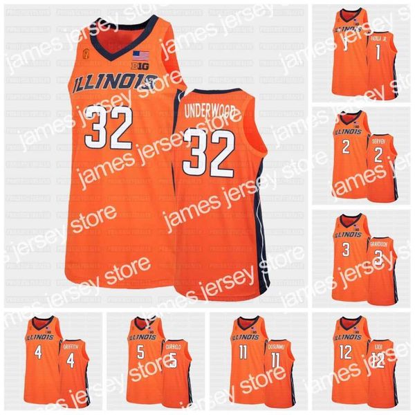 Image of Illinois Fighting Illini Orange Basketball 2021 Replica Jersey 1 Edgar Padilla Jr. 2 Connor Serven 3 Jacob