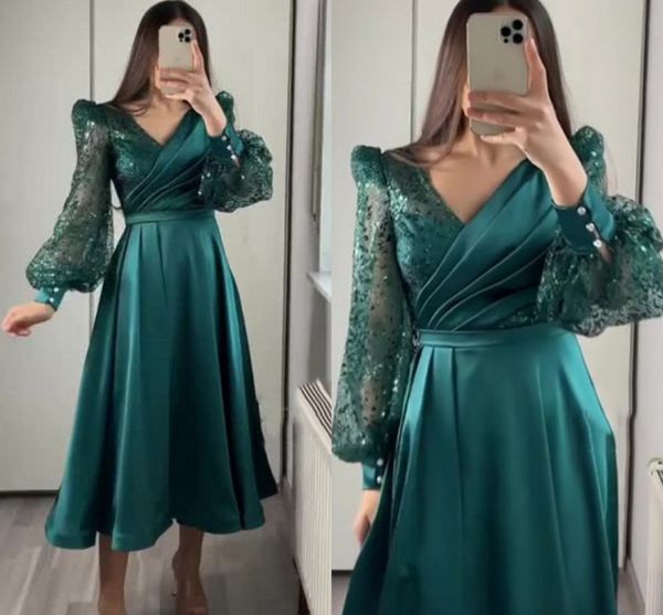 emerald green tea length glitter evening dress 2022 long puff sleeve arabic dubai women formal party gown new vestidos de fieast, Black;red
emerald green tea length glitter evening dress 2022 long puff sleeve arabic dubai women formal party gown new vestidos de fieast, Black;red